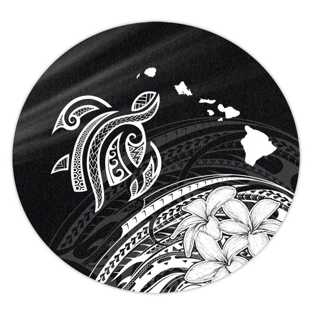 Hawaii Turtle Polynesian Map Plumeria Round Carpet White - AH Round Carpet Luxurious Plush - Polynesian Pride