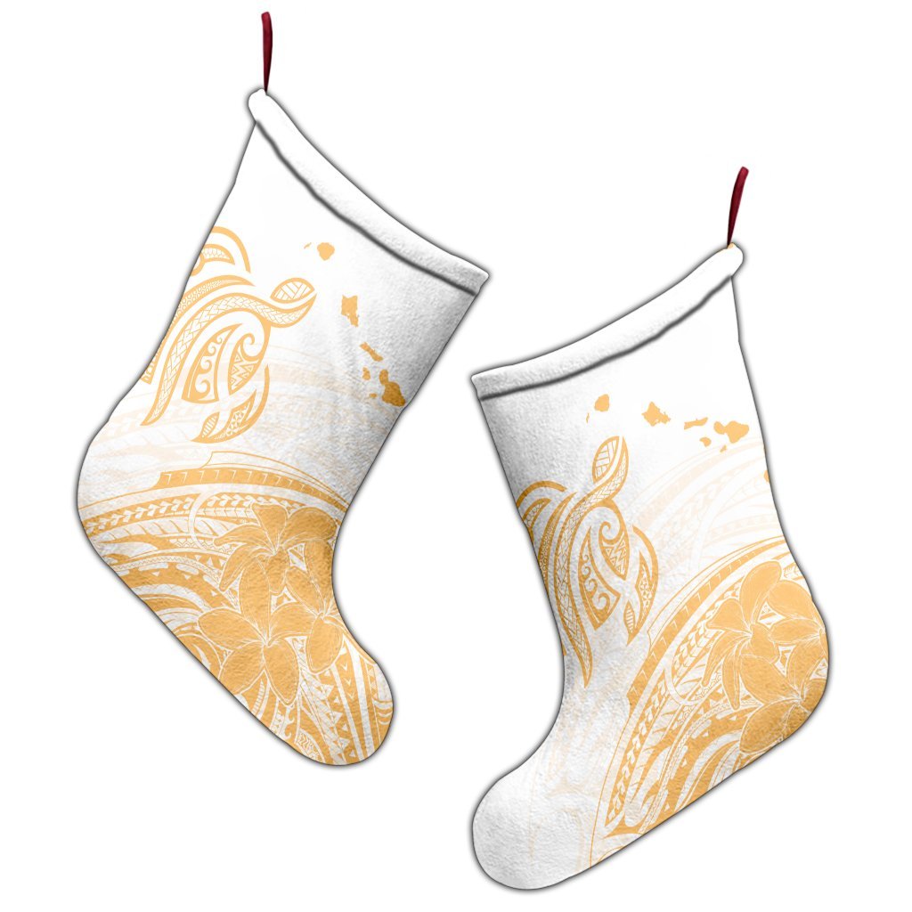 Hawaii Turtle Polynesian Map Plumeria White Background Christmas Stocking - AH - Polynesian Pride
