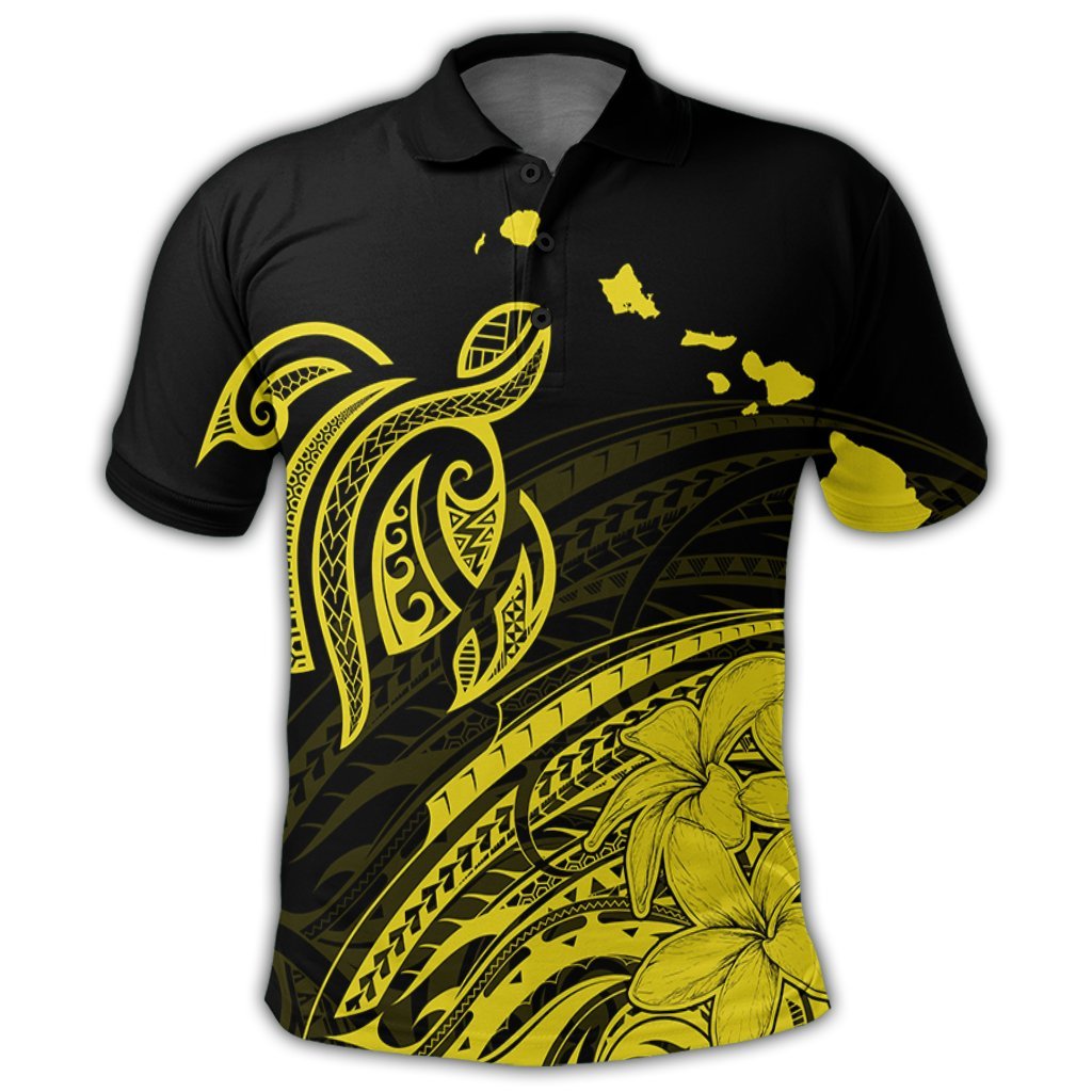 Hawaii Turtle Polynesian Map Plumeria Yellow Polo Shirt - Polynesian Pride