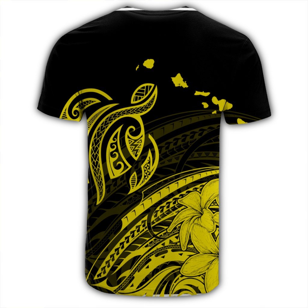 Hawaii Turtle Polynesian Map Plumeria Yellow T Shirt - Polynesian Pride