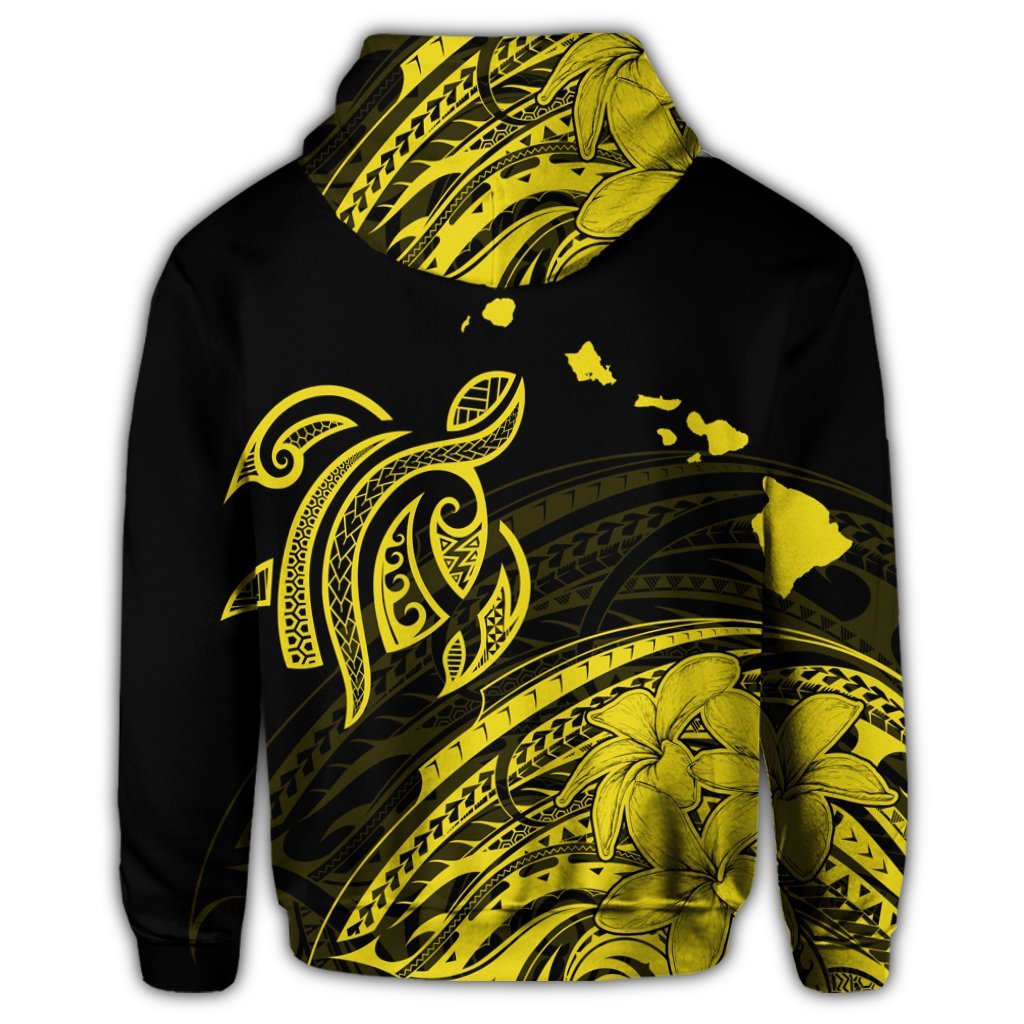 Hawaii Turtle Polynesian Map Plumeria Yellow Zip Hoodie - Polynesian Pride