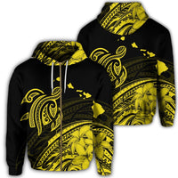 Hawaii Turtle Polynesian Map Plumeria Yellow Zip Hoodie Unisex Art - Polynesian Pride