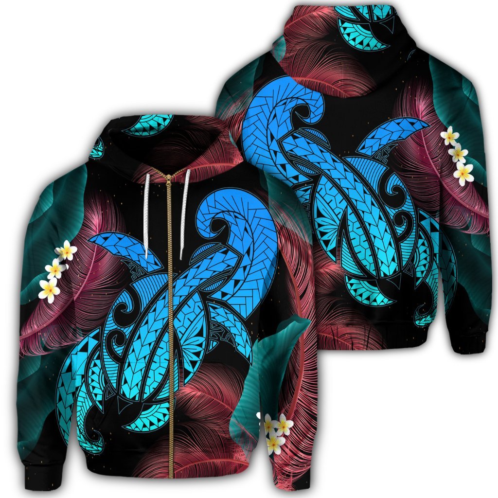 Hawaii Turtle Polynesian Tropical Zip Hoodie Ghia Style Unisex Art - Polynesian Pride