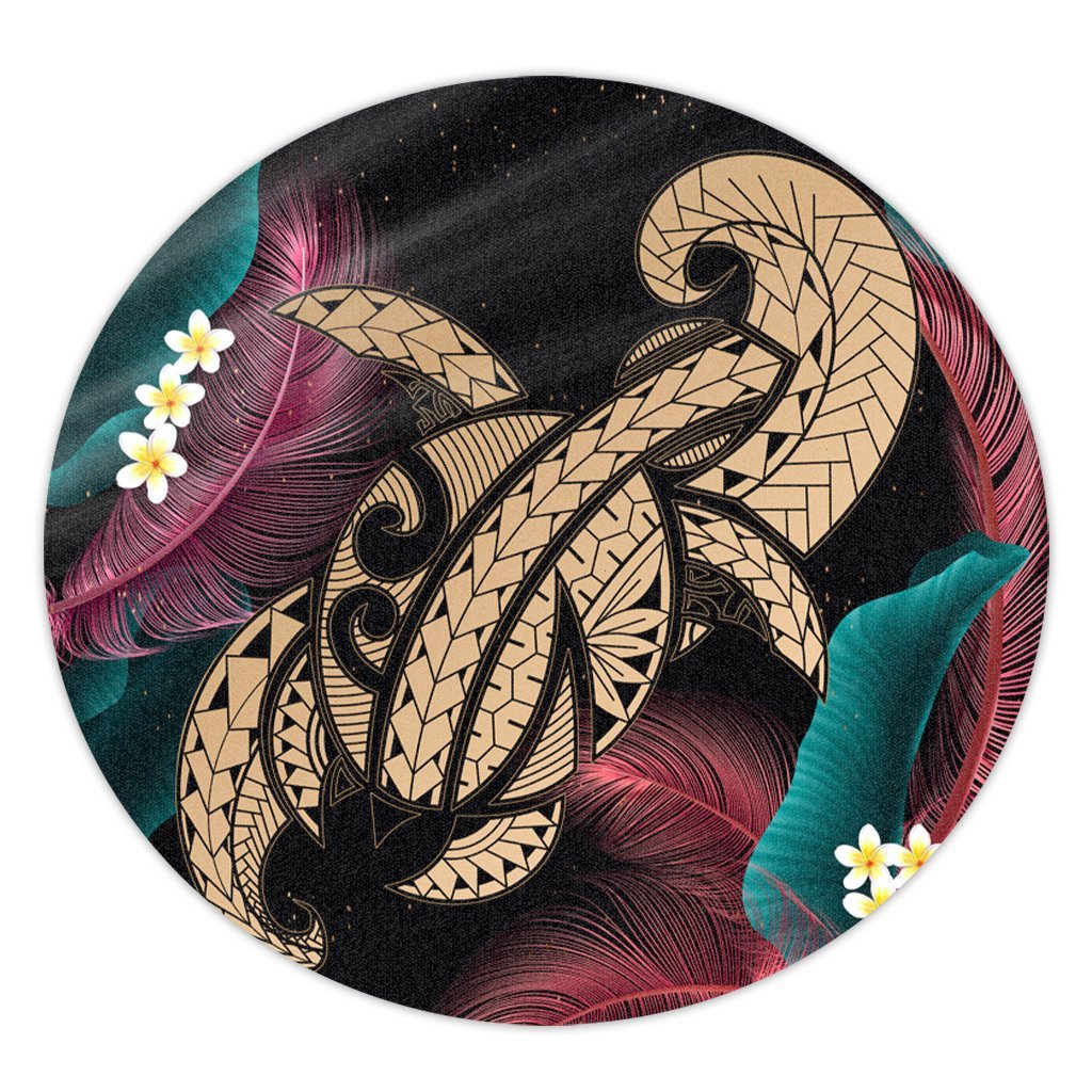 Hawaii Turtle Polynesian Tropical Round Carpet - Ghia Style Gold - AH Round Carpet Luxurious Plush - Polynesian Pride