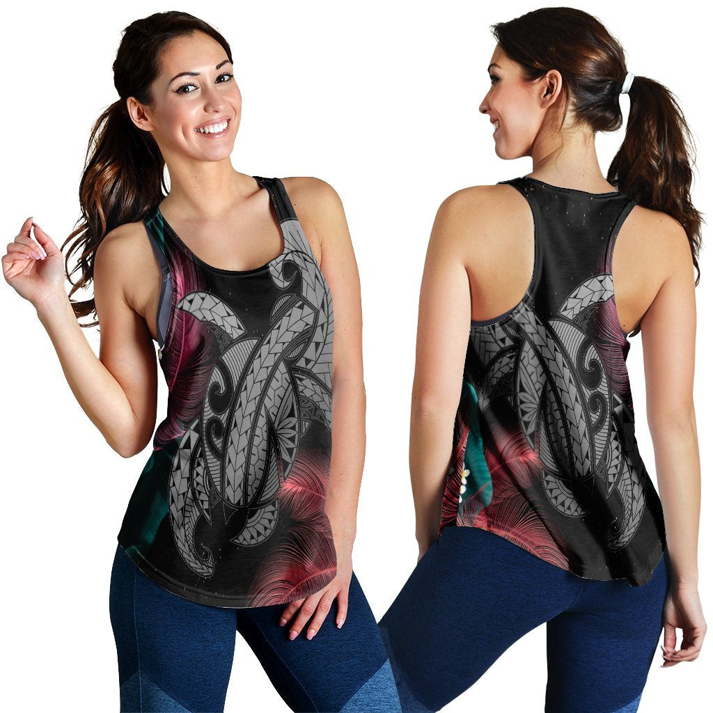 Hawaii Turtle Polynesian Tropical Racerback Tank - Ghia Style Gray - AH Black - Polynesian Pride