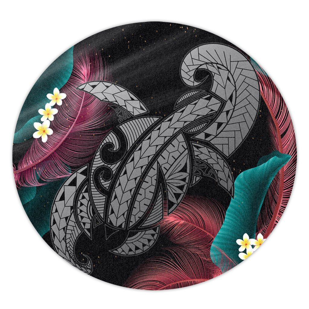 Hawaii Turtle Polynesian Tropical Round Carpet - Ghia Style Gray - AH Round Carpet Luxurious Plush - Polynesian Pride