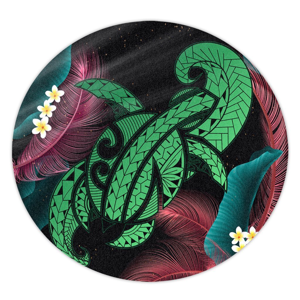 Hawaii Turtle Polynesian Tropical Round Carpet - Ghia Style Green - AH Round Carpet Luxurious Plush - Polynesian Pride