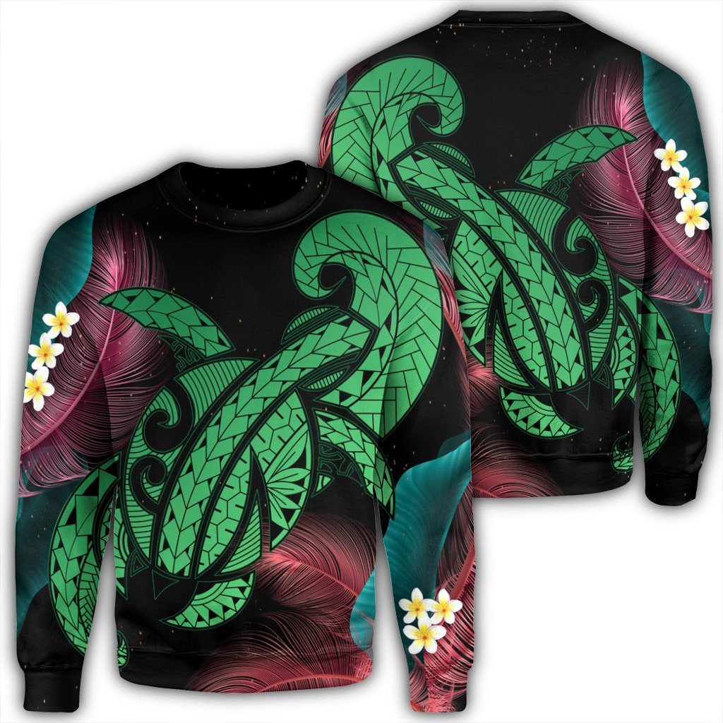Hawaii Turtle Polynesian Tropical Sweatshirt - Ghia Style Green - AH Unisex Black - Polynesian Pride