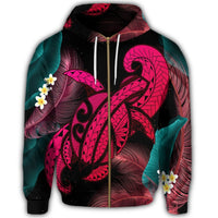Hawaii Turtle Polynesian Tropical Zip Hoodie Ghia Style Pink - Polynesian Pride