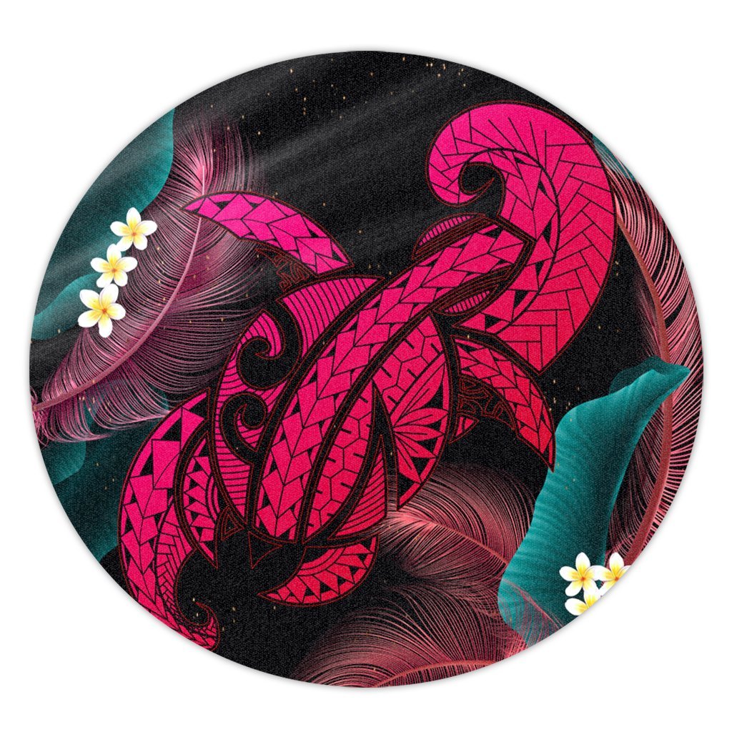 Hawaii Turtle Polynesian Tropical Round Carpet - Ghia Style Pink - AH Round Carpet Luxurious Plush - Polynesian Pride