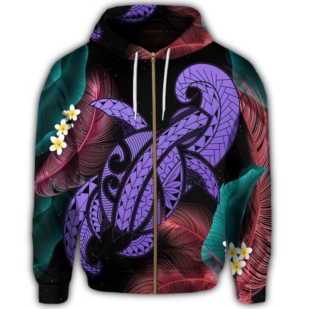 Hawaii Turtle Polynesian Tropical Zip Hoodie Ghia Style Purple - Polynesian Pride