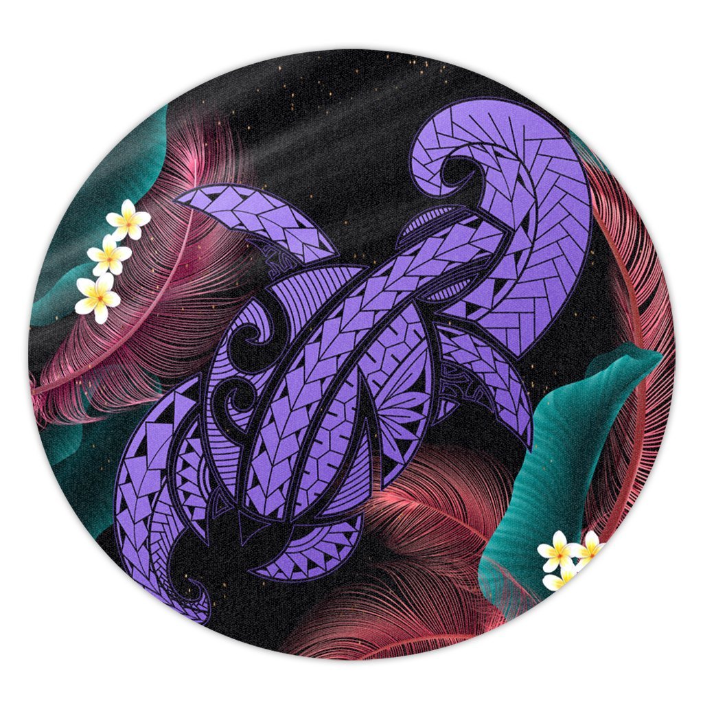 Hawaii Turtle Polynesian Tropical Round Carpet - Ghia Style Purple - AH Round Carpet Luxurious Plush - Polynesian Pride