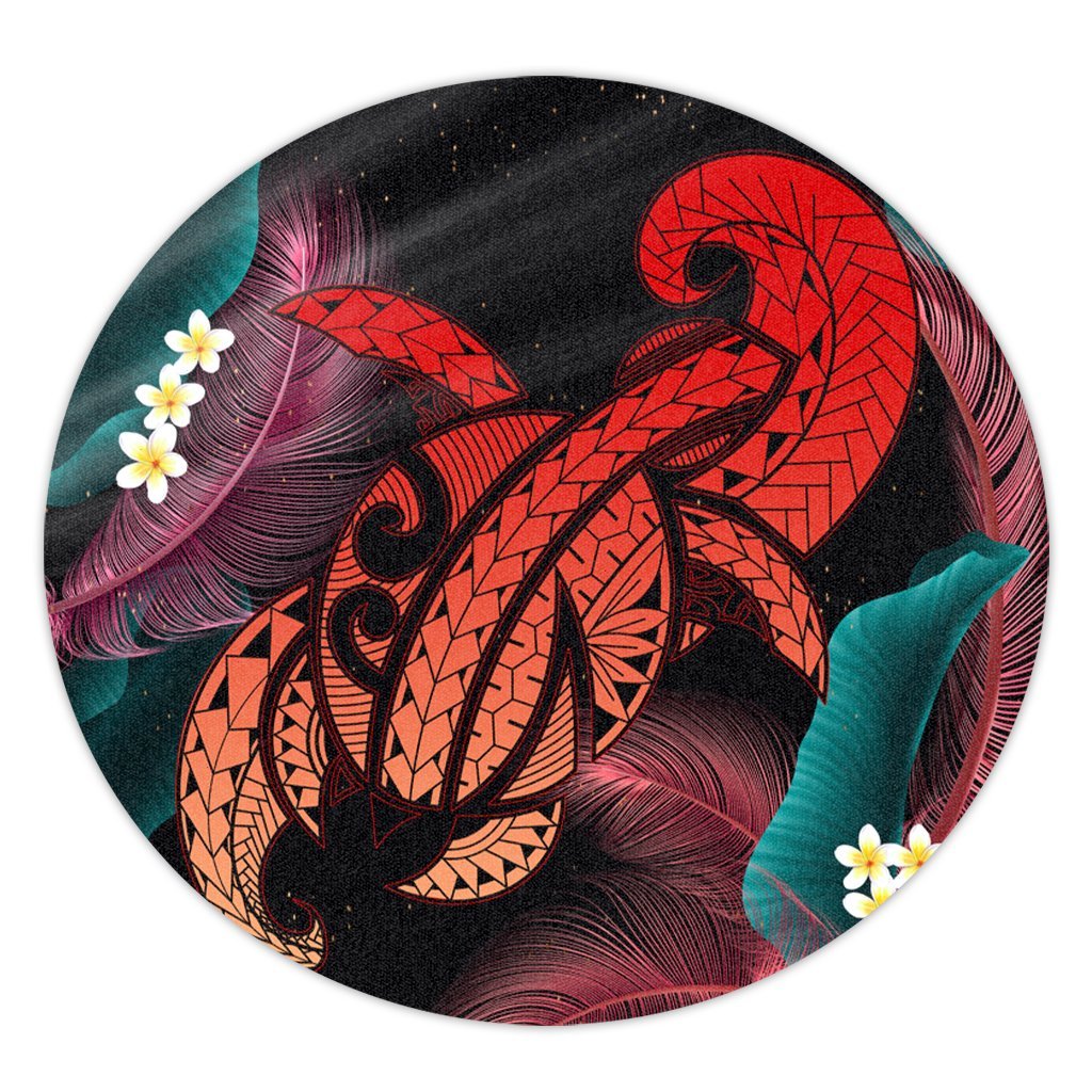 Hawaii Turtle Polynesian Tropical Round Carpet - Ghia Style Red - AH Round Carpet Luxurious Plush - Polynesian Pride