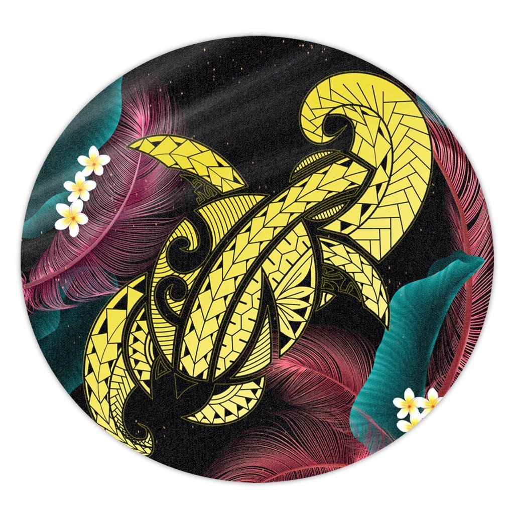 Hawaii Turtle Polynesian Tropical Round Carpet - Ghia Style Yellow - AH Round Carpet Luxurious Plush - Polynesian Pride