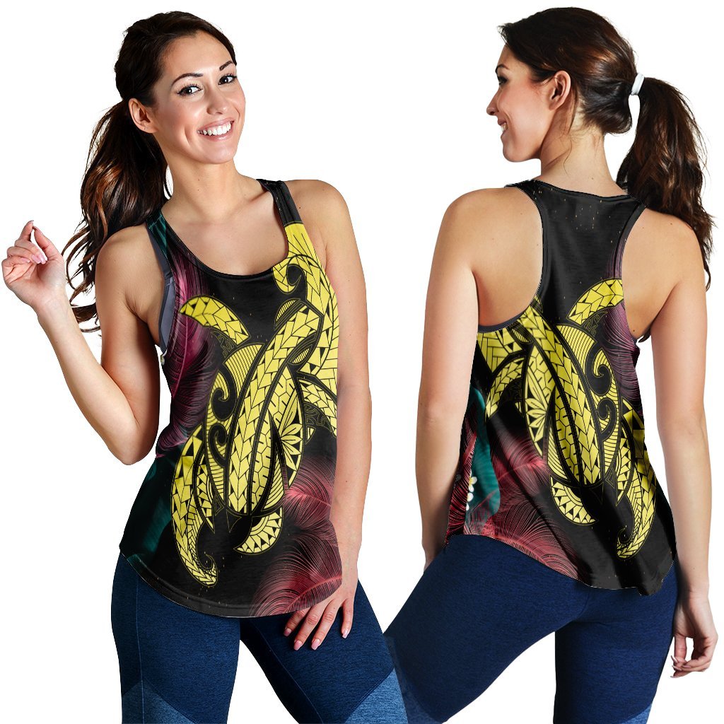 Hawaii Turtle Polynesian Tropical Racerback Tank - Ghia Style Yellow - AH Black - Polynesian Pride