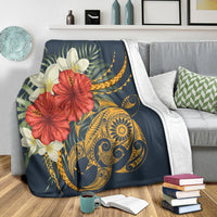 Hawaii Turtle Polynesian Tropical Hibiscus Plumeria Premium Blankets - AH - Polynesian Pride