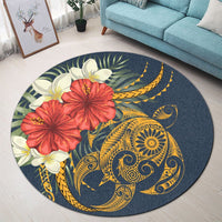Hawaii Turtle Polynesian Tropical Hibiscus Plumeria Round Carpet - AH - Polynesian Pride