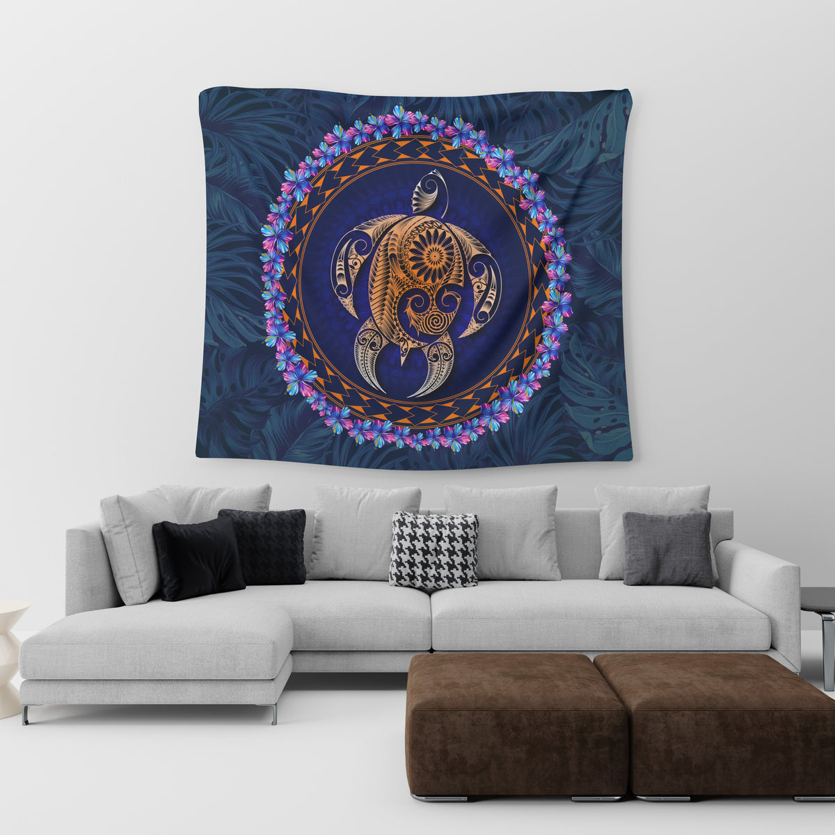 Hawaii Turtle Polynesian Tropical Tapestry - Jan Style - AH Wall Tapestry Blue - Polynesian Pride