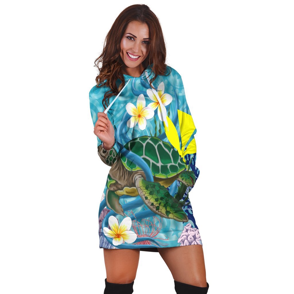 Hawaii Turtle Sea Cotral Polynesian Hoodie Dress - AH - Polynesian Pride