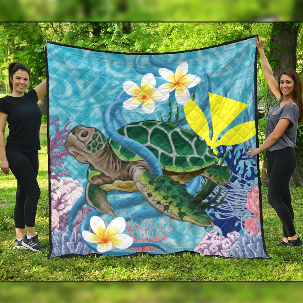 Hawaii Turtle Sea Cotral Polynesian Premium Quilts - AH Black - Polynesian Pride