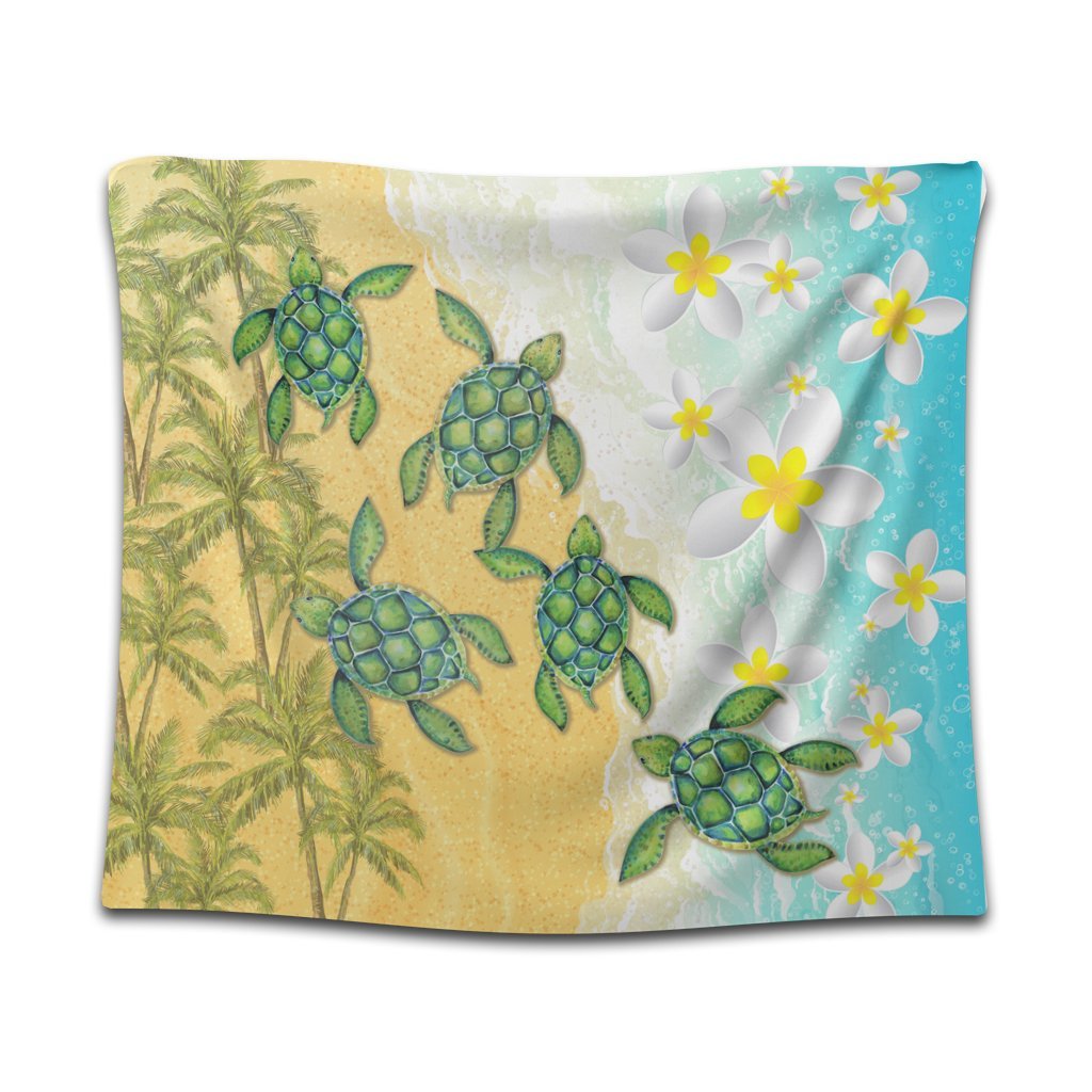 Hawaii Turtle Sea Hibiscus Coconut Tree Tapestry - AH Wall Tapestry Black - Polynesian Pride