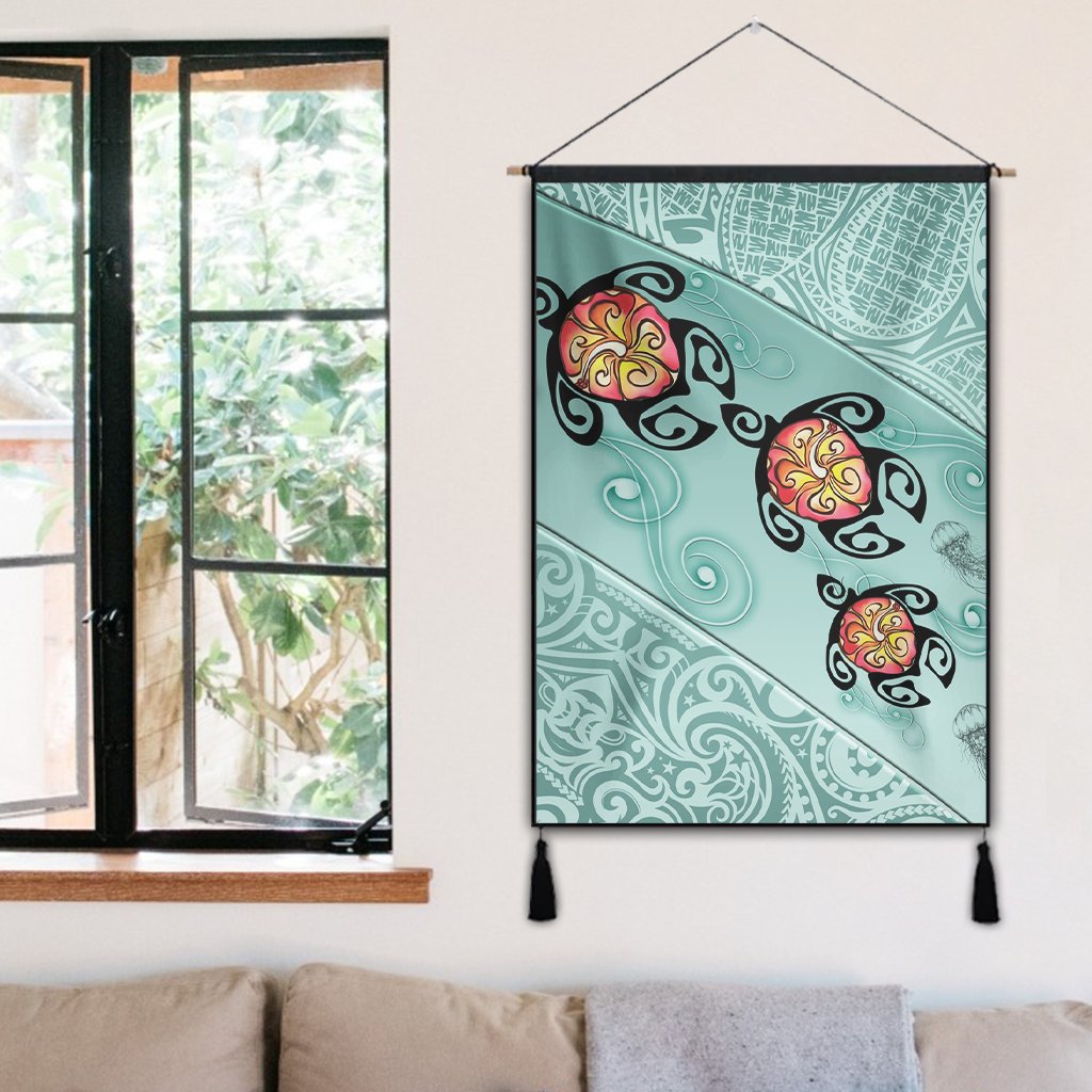 Hawaii Turtle Swimming Tribal Polynesian Hanging Poster - AH - Min Style - Polynesian Pride