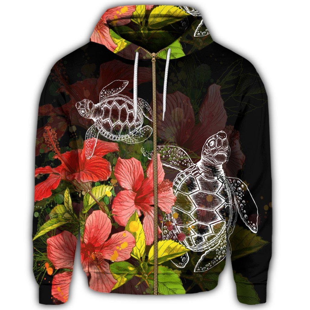 Hawaii Turtle Tree Hibiscus Zip Hoodie - Polynesian Pride