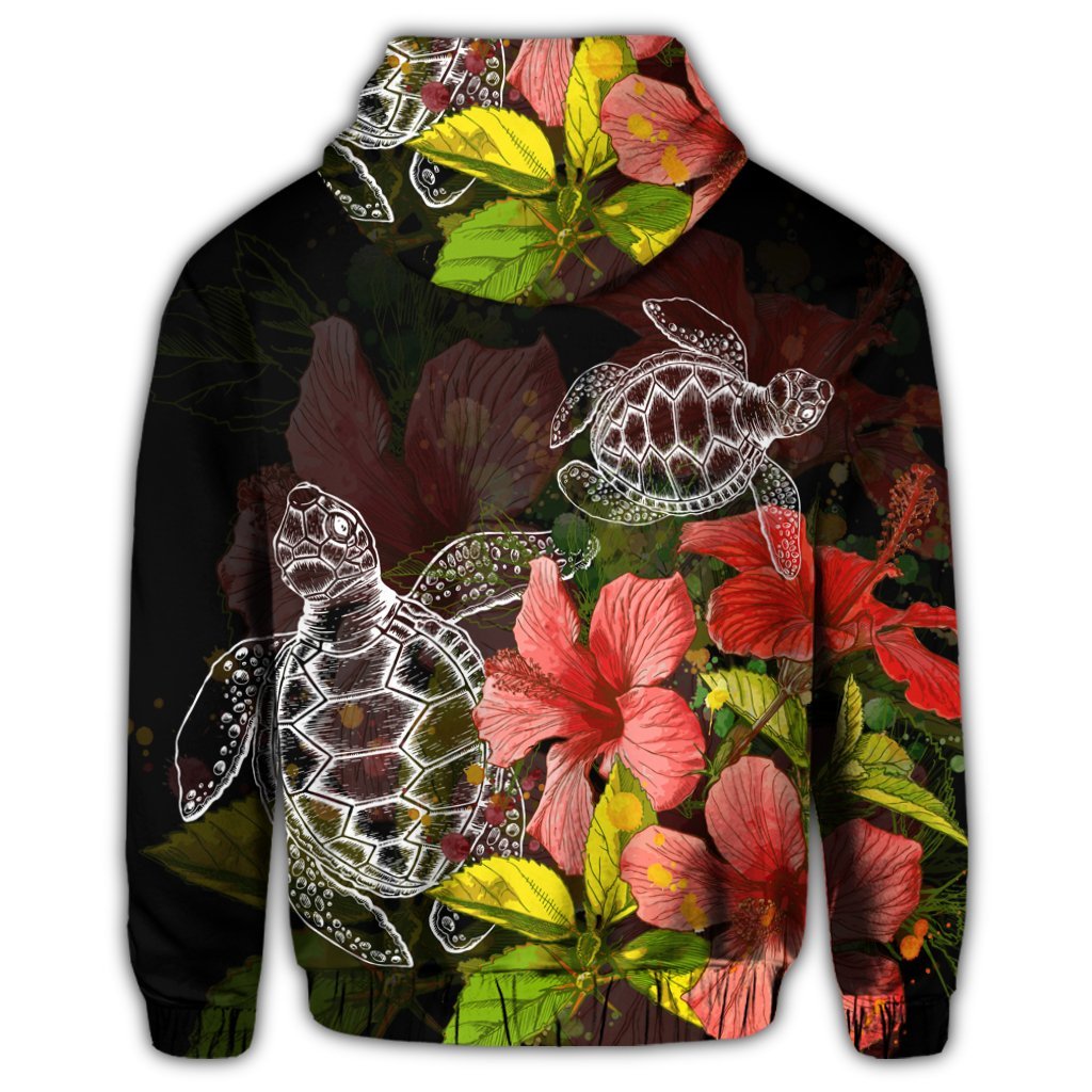 Hawaii Turtle Tree Hibiscus Zip Hoodie - Polynesian Pride