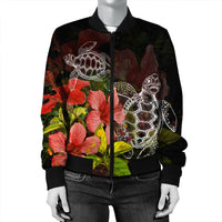 Hawaii Turtle Tree Hibiscus Bomber Jacket - AH - Polynesian Pride