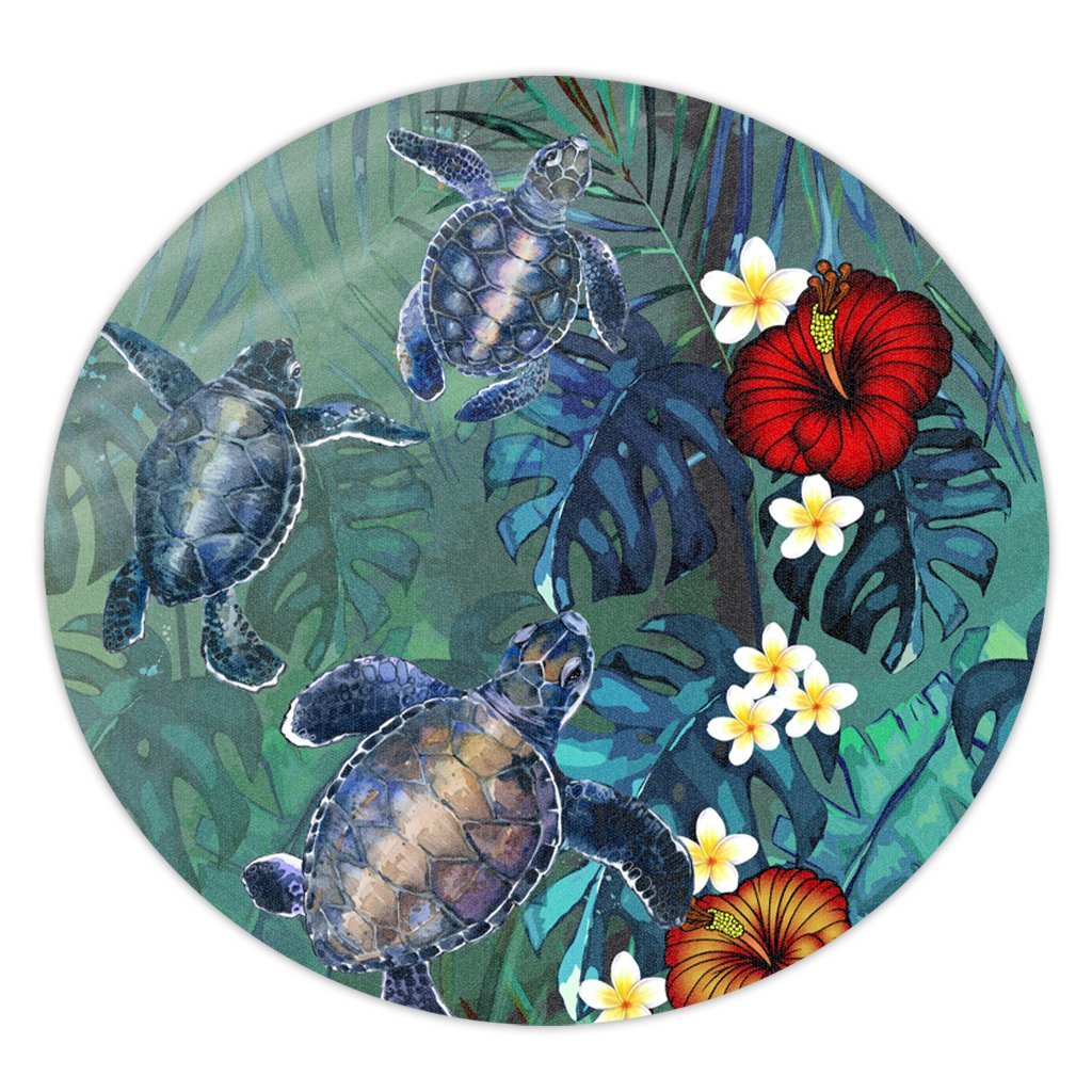 Hawaii Turtle Tropical Art Round Carpet - Hela Style - AH Round Carpet Luxurious Plush - Polynesian Pride
