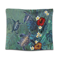 Hawaii Turtle Tropical Art Tapestry - Hela Style - AH Wall Tapestry Black - Polynesian Pride