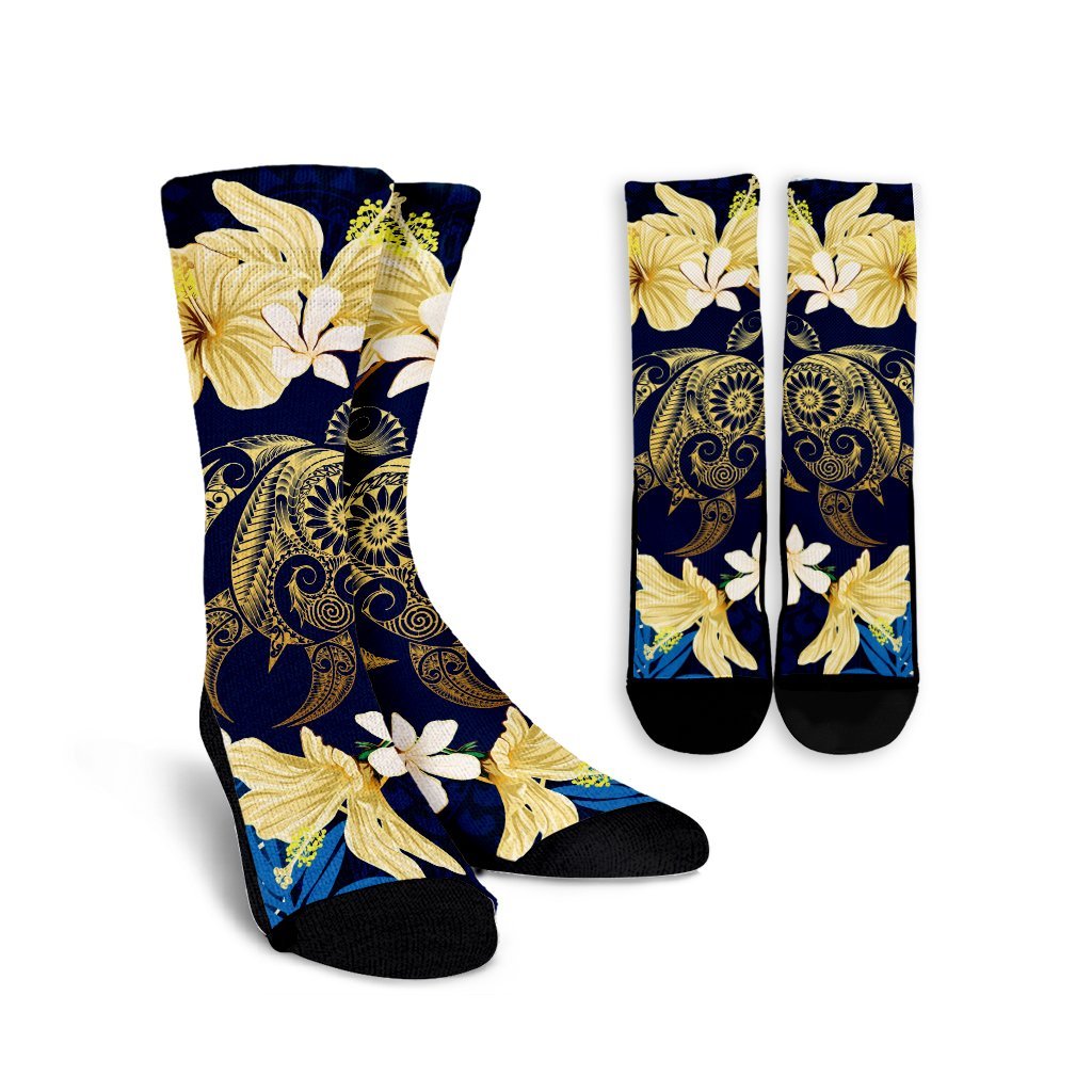 Hawaii Turtle Tropical Crew Socks - Taha Style - AH Crew Socks White - Polynesian Pride