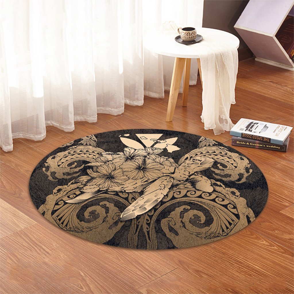 Hawaii Turtle Wave Polynesian Round Carpet - Hey Style Gold - AH - Polynesian Pride