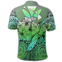 Hawaii Turtle Wave Polynesian Polo Shirt Hey Style Green - Polynesian Pride