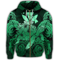 Hawaii Turtle Wave Polynesian Zip Hoodie Hey Style Green Pastel - Polynesian Pride