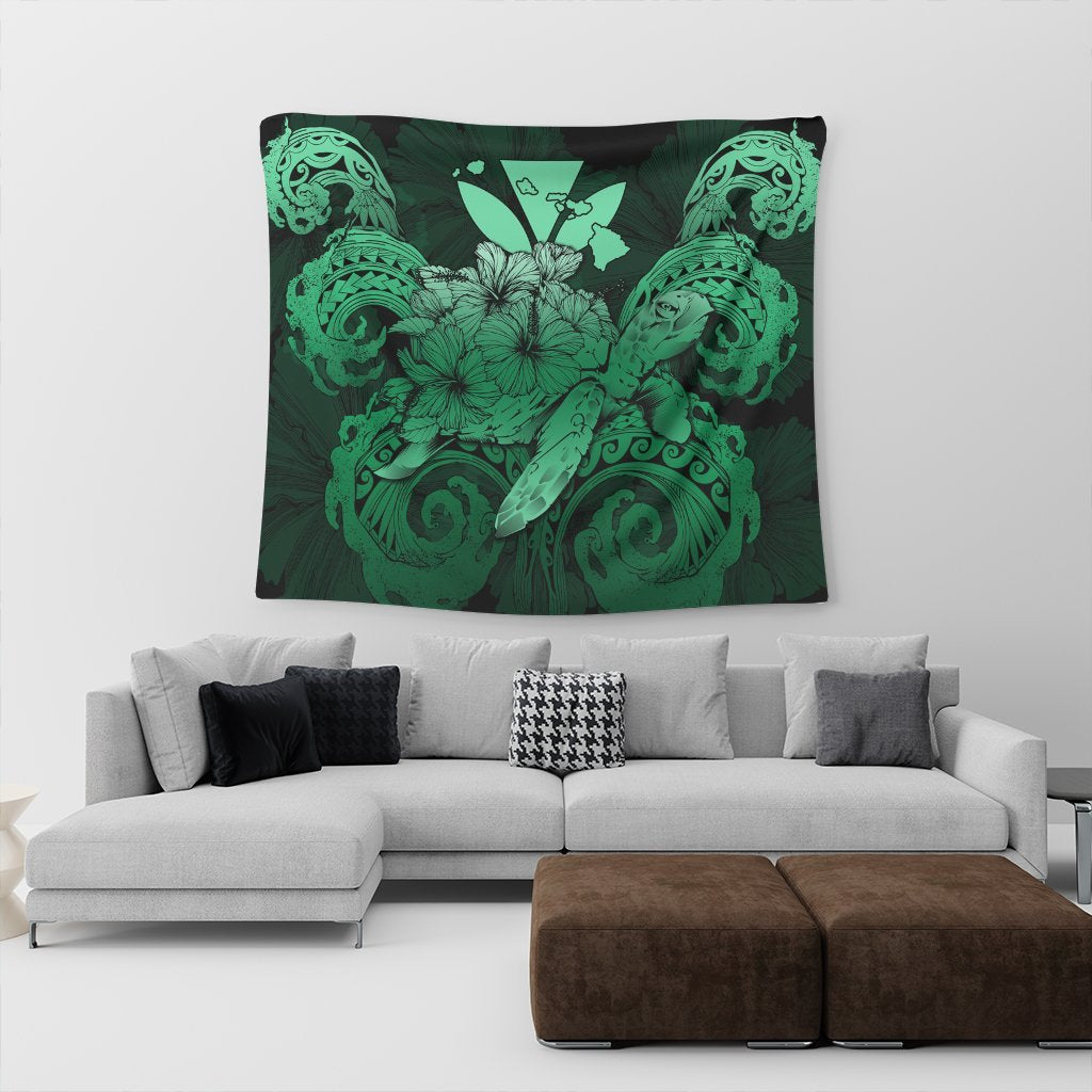 Hawaii Turtle Wave Polynesian Tapestry - Hey Style Green Pastel - AH - Polynesian Pride