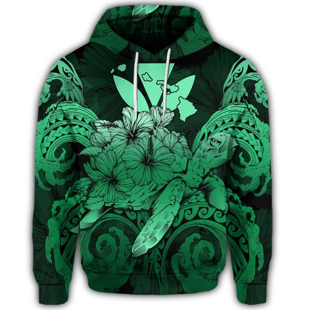 Hawaiian Turtle Wave Polynesian Hoodie Hey Style Green Pastel - Polynesian Pride