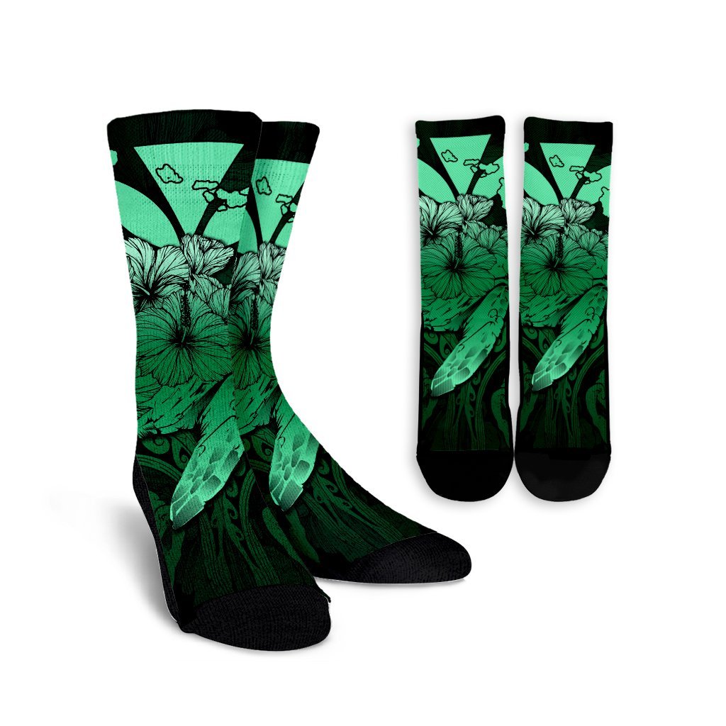 Hawaii Turtle Wave Polynesian Crew Socks - Hey Style Green Pastel - AH Crew Socks White - Polynesian Pride