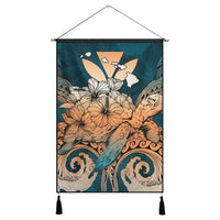 Hawaii Turtle Wave Polynesian Hanging Poster - Hey Style Orange - AH Hanging Poster Cotton And Linen - Polynesian Pride
