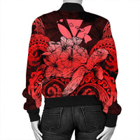 Hawaii Turtle Wave Polynesian Bomber Jacket - Hey Style Red - AH - Polynesian Pride