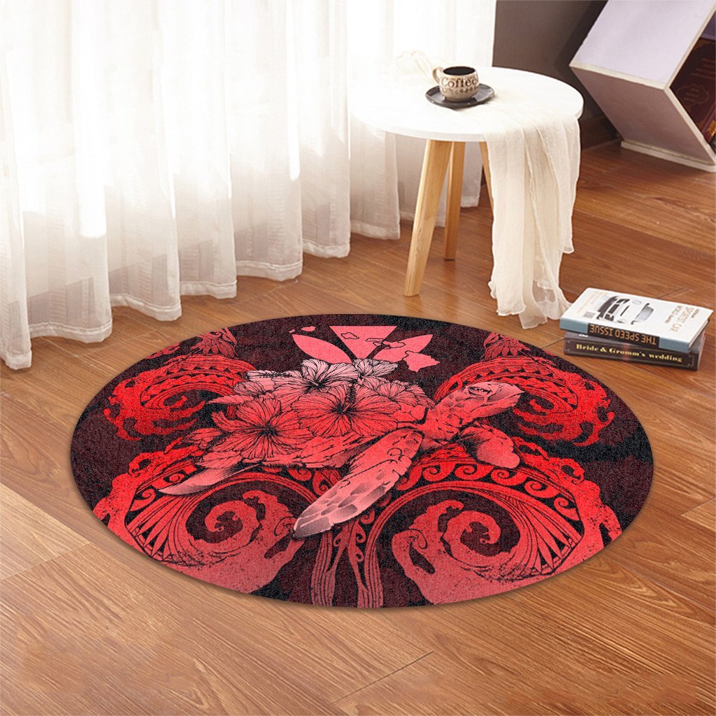 Hawaii Turtle Wave Polynesian Round Carpet - Hey Style Red - AH - Polynesian Pride