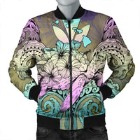 Hawaii Turtle Wave Polynesian Bomber Jacket - Hey Style Yellow - AH Black Unisex - Polynesian Pride