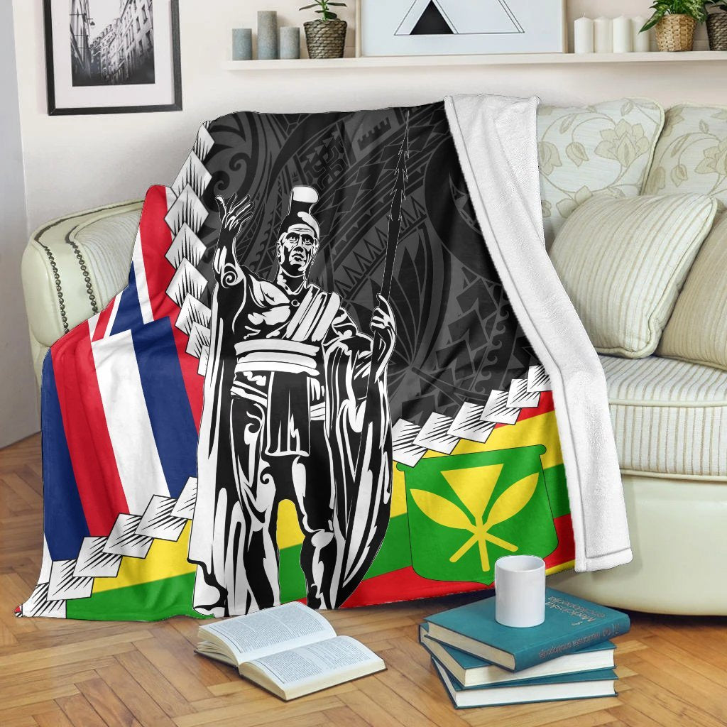 Hawaii Two Flag Kanaka Maoli King Polynesian Premium Blankets - AH White - Polynesian Pride