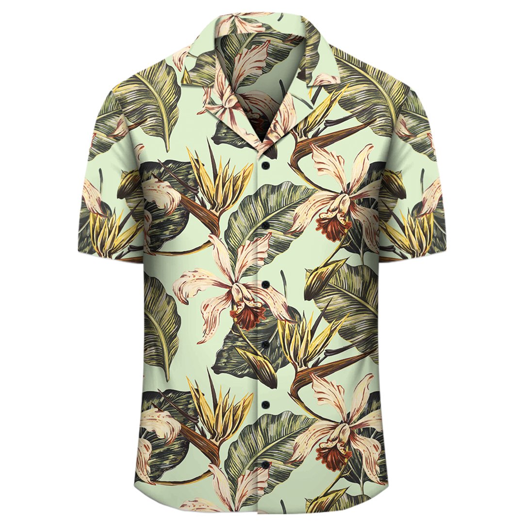 Hawaii Vintage Tropical Jungle Leaves Orchid Bird Hawaiian Shirt - Polynesian Pride