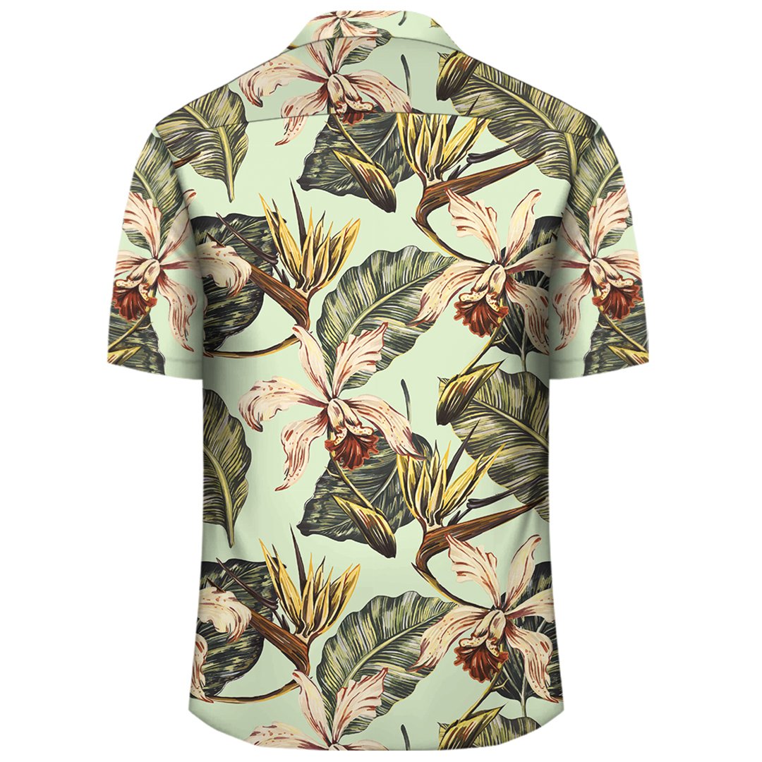 Hawaii Vintage Tropical Jungle Leaves Orchid Bird Hawaiian Shirt - Polynesian Pride