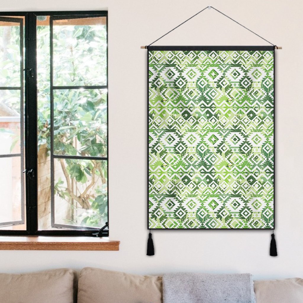 Hawaii White Seamless Ethnic Pattern Monstera Leaf Hanging Poster - AH- Hanging Poster 50 x 75 cm Cotton And Linen - Polynesian Pride