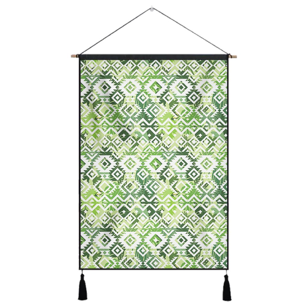 Hawaii White Seamless Ethnic Pattern Monstera Leaf Hanging Poster - AH- Hanging Poster 43 x 65 cm Cotton And Linen - Polynesian Pride