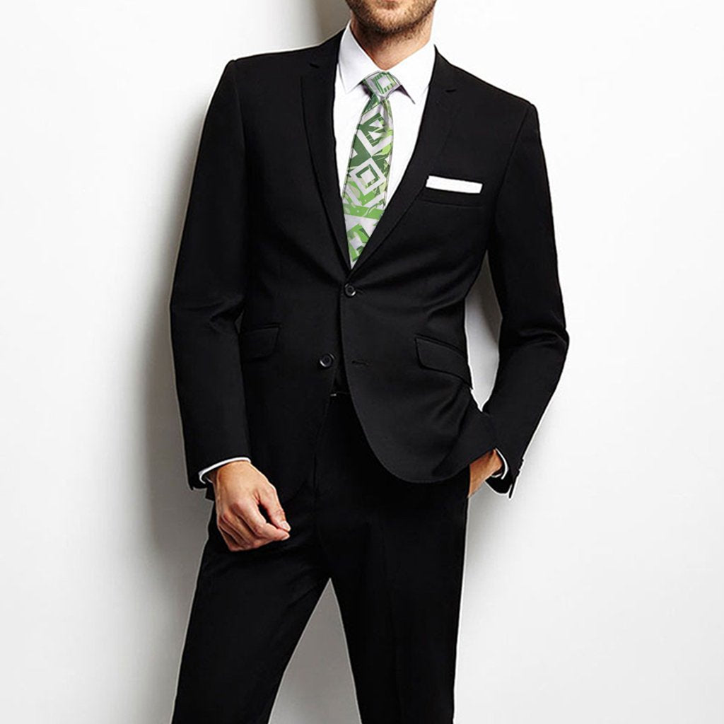 Hawaii White Seamless Ethnic Pattern Monstera Leaf Necktie One Size Black Necktie - Polynesian Pride