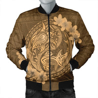 Hawaii Yin Yang Turtle Shark Hibiscus Plumeria Bomber Jacket - Gold - AH Black Unisex - Polynesian Pride
