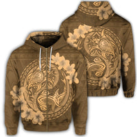 Hawaii Yin Yang Turtle Shark Hibiscus Plumeria Zip Hoodie Gold Unisex Art - Polynesian Pride
